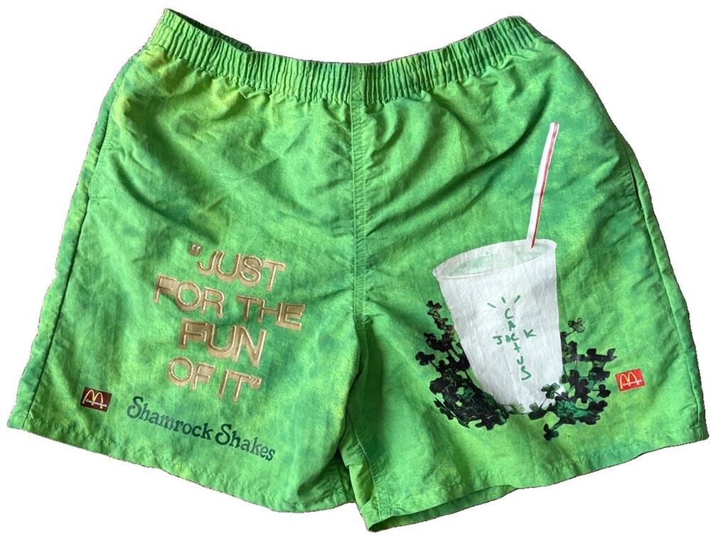 Travis Scott McDonalds Shamrock Shake Shorts Mens M Green Cactus Jack Nylon